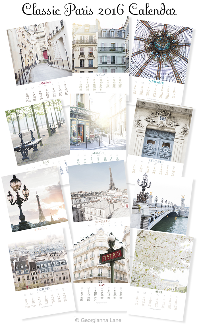 Classic Paris 2016 Calendar by Georgianna Lane